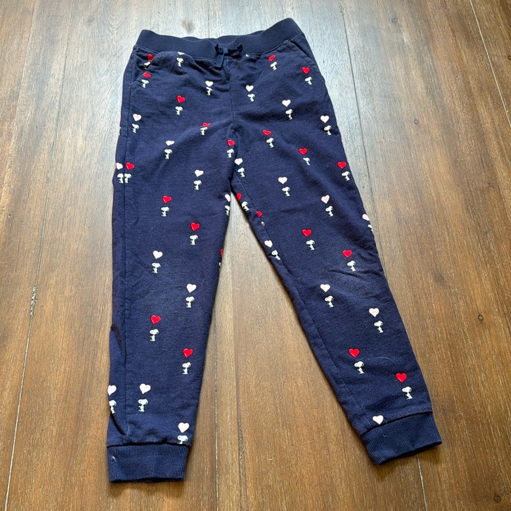 Size 8 Janie and Jack Peanuts snoopy hearts navy sweatpants jogger with pockets